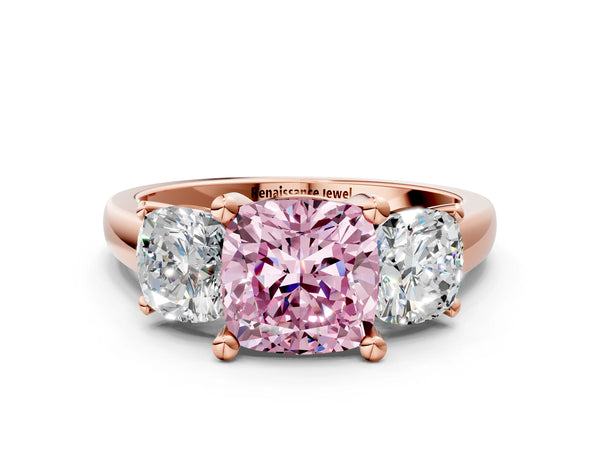 Rose gold Three-Stone Fancy Pink Cushion Cut Cut Solitaire Ring with Classic Prong Setting