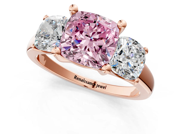 Rose gold Three-Stone Fancy Pink Cushion Cut Cut Solitaire Ring with Classic Prong Setting