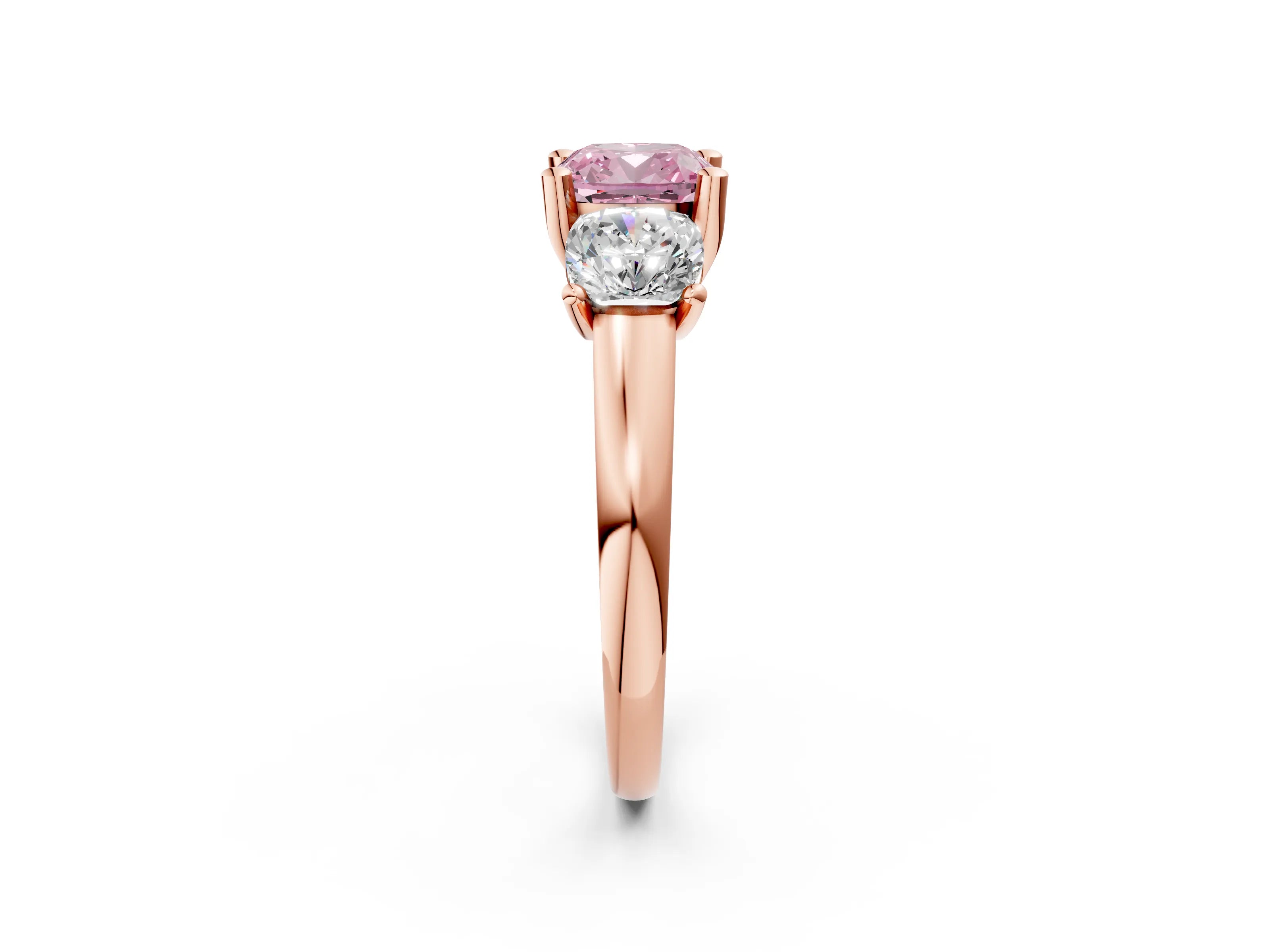 Rose gold Three-Stone Fancy Pink Cushion Cut Cut Solitaire Ring with Classic Prong Setting_2