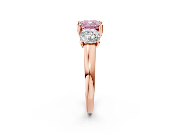 Rose gold Three-Stone Fancy Pink Cushion Cut Cut Solitaire Ring with Classic Prong Setting