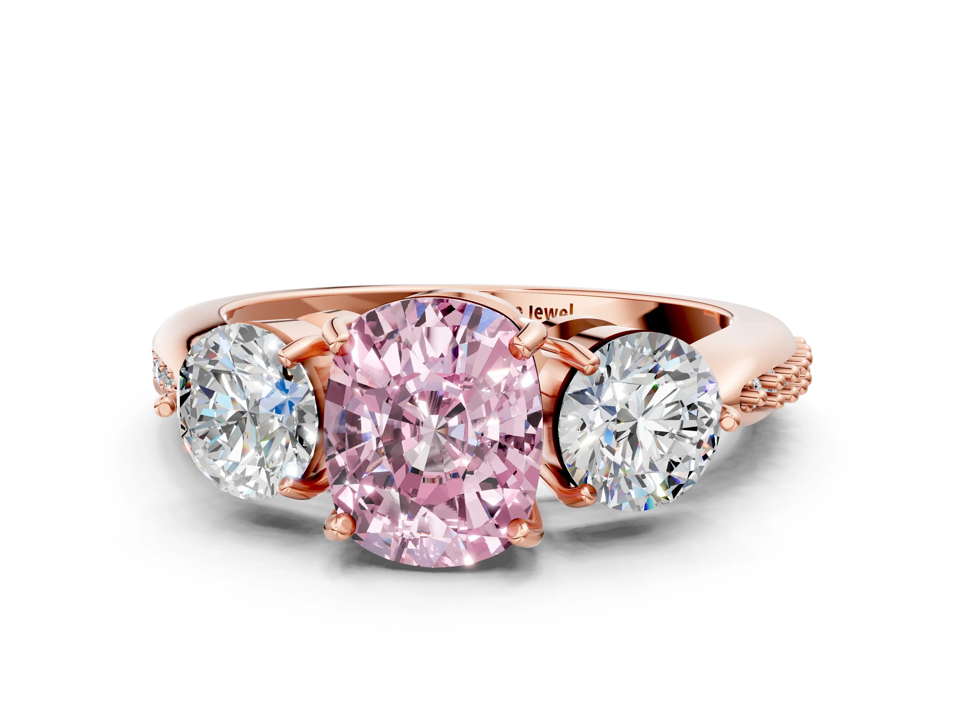 Rose gold Three-Stone Fancy Pink Cushion Cut Diamond Channel Set Engagement Ring with Prong Setting