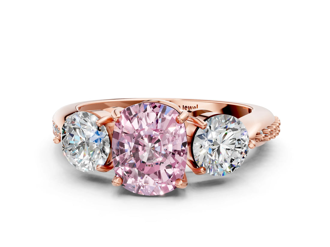 Rose gold Three-Stone Fancy Pink Cushion Cut Diamond Channel Set Engagement Ring with Prong Setting_12