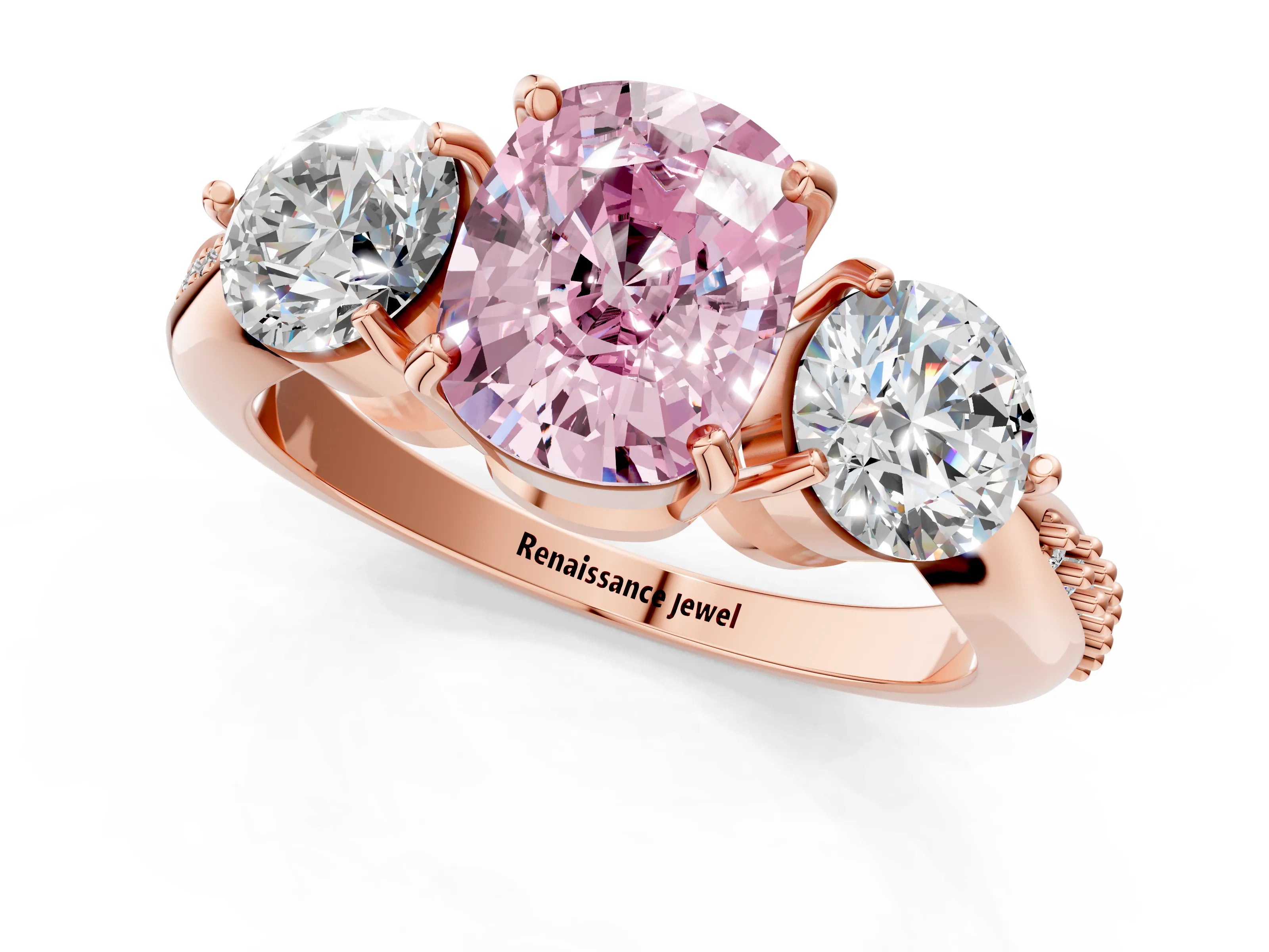 Rose gold Three-Stone Fancy Pink Cushion Cut Diamond Channel Set Engagement Ring with Prong Setting_13