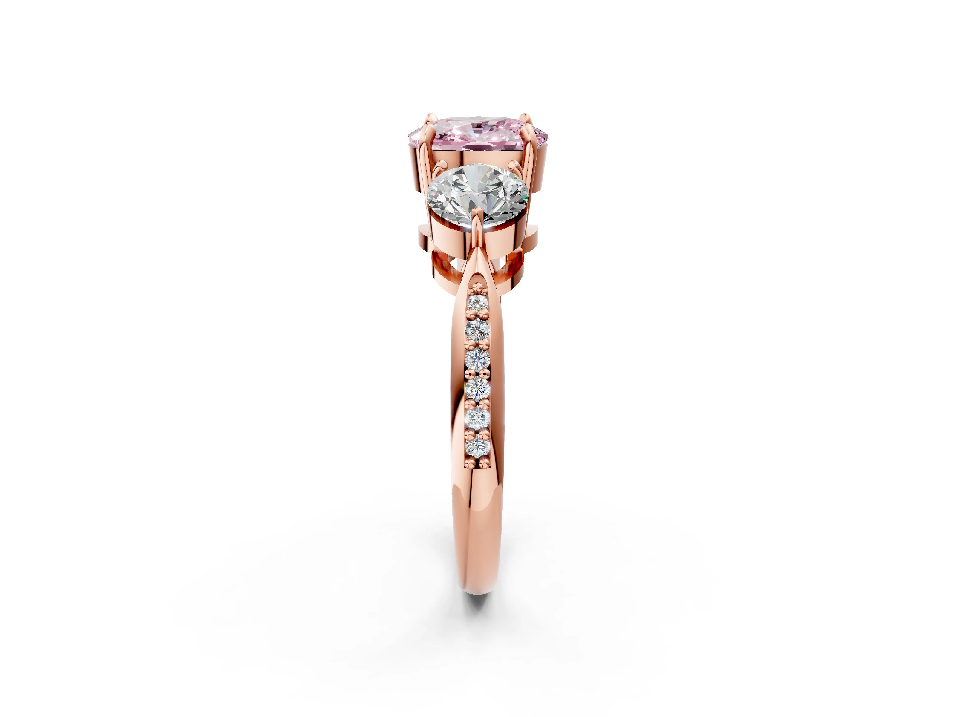 Rose gold Three-Stone Fancy Pink Cushion Cut Diamond Channel Set Engagement Ring with Prong Setting_14