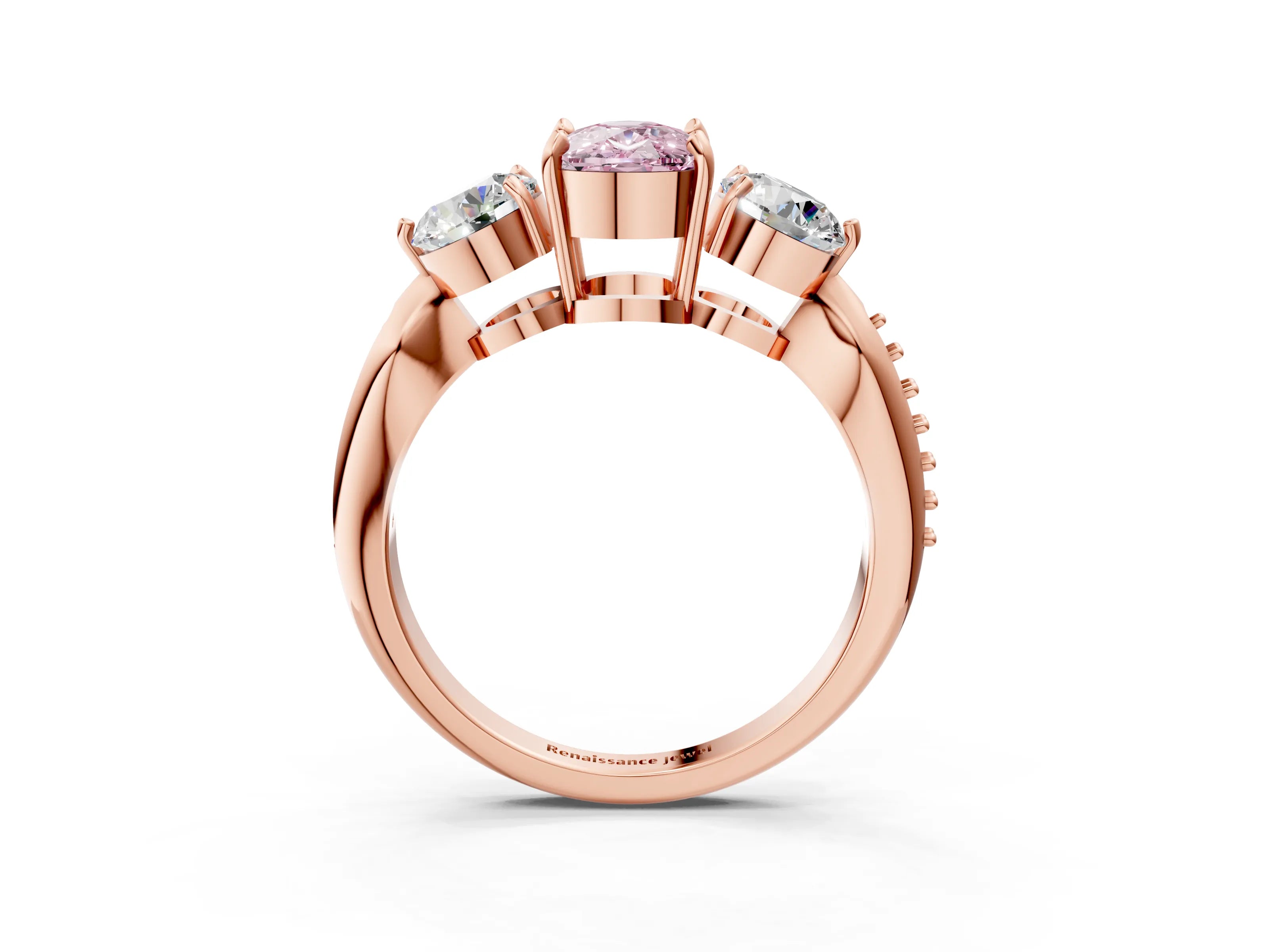 Rose gold Three-Stone Fancy Pink Cushion Cut Diamond Channel Set Engagement Ring with Prong Setting_15