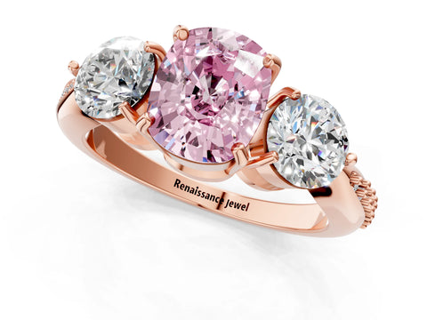 Rose gold Three-Stone Fancy Pink Cushion Cut Diamond Channel Set Engagement Ring with Prong Setting_1