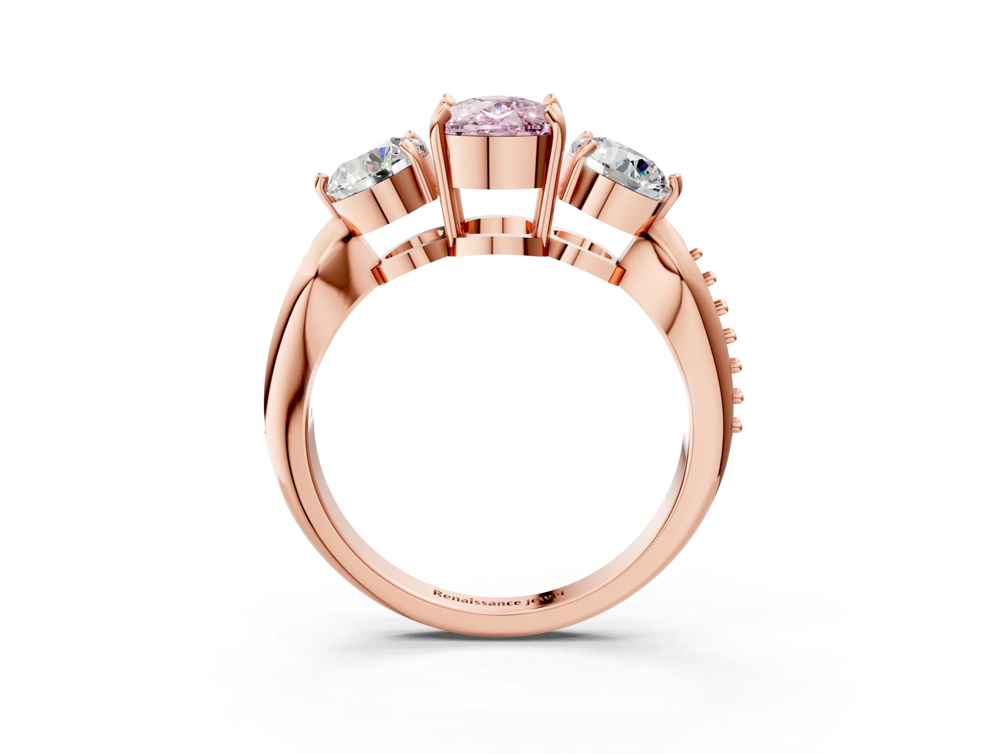 Rose gold Three-Stone Fancy Pink Cushion Cut Diamond Channel Set Engagement Ring with Prong Setting_3