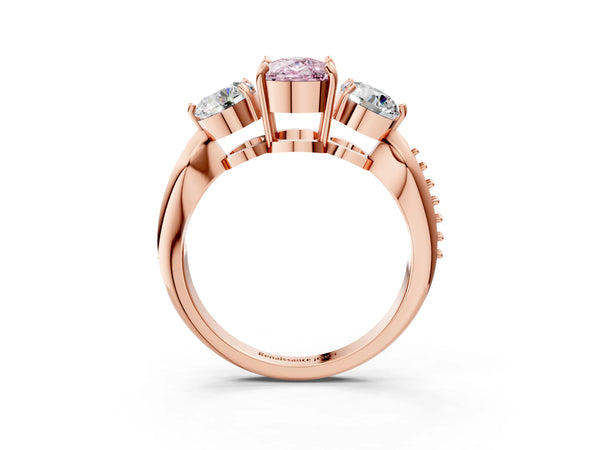 Rose gold Three-Stone Fancy Pink Cushion Cut Diamond Channel Set Engagement Ring with Prong Setting