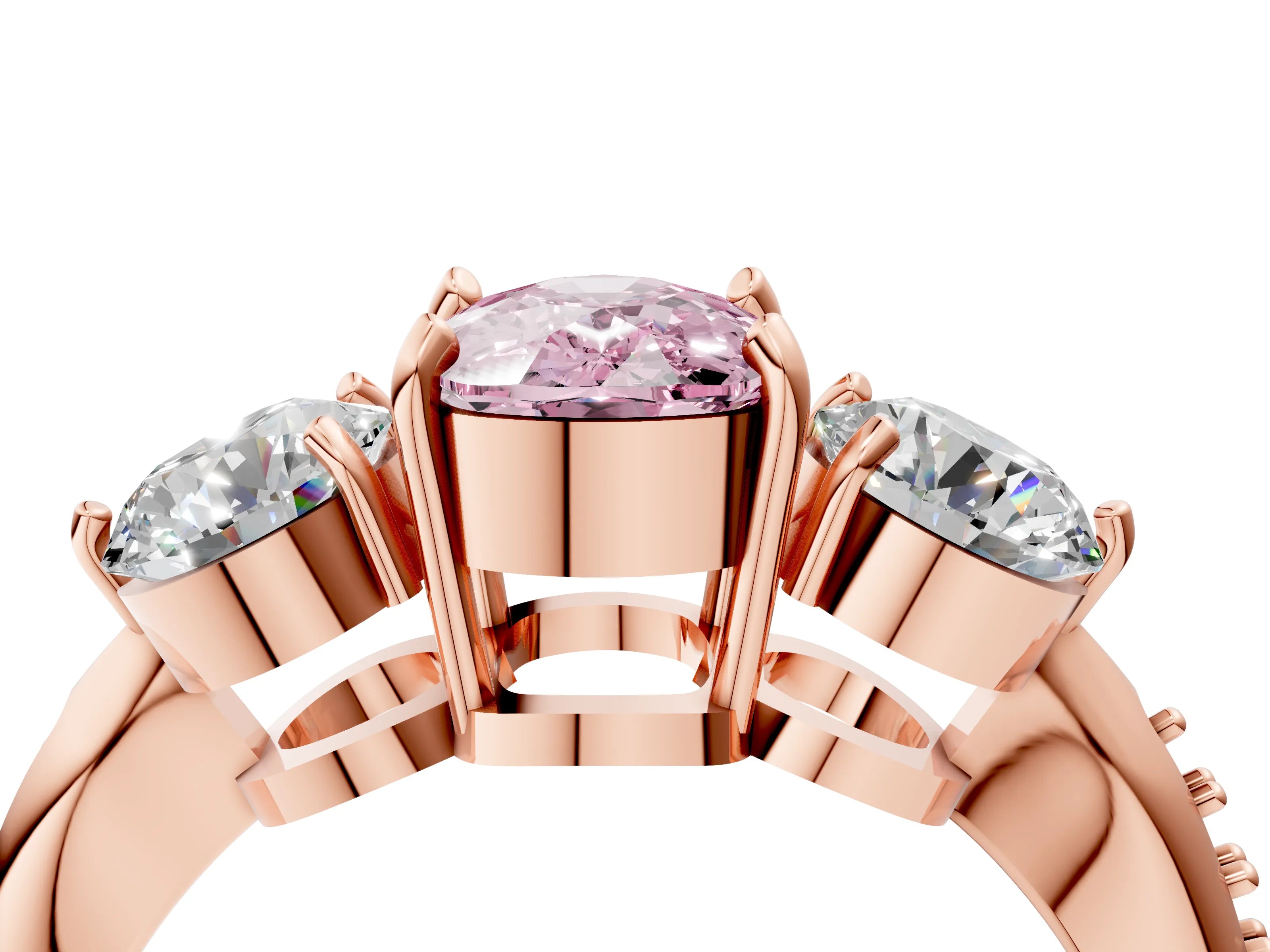 Rose gold Three-Stone Fancy Pink Cushion Cut Diamond Channel Set Engagement Ring with Prong Setting_4
