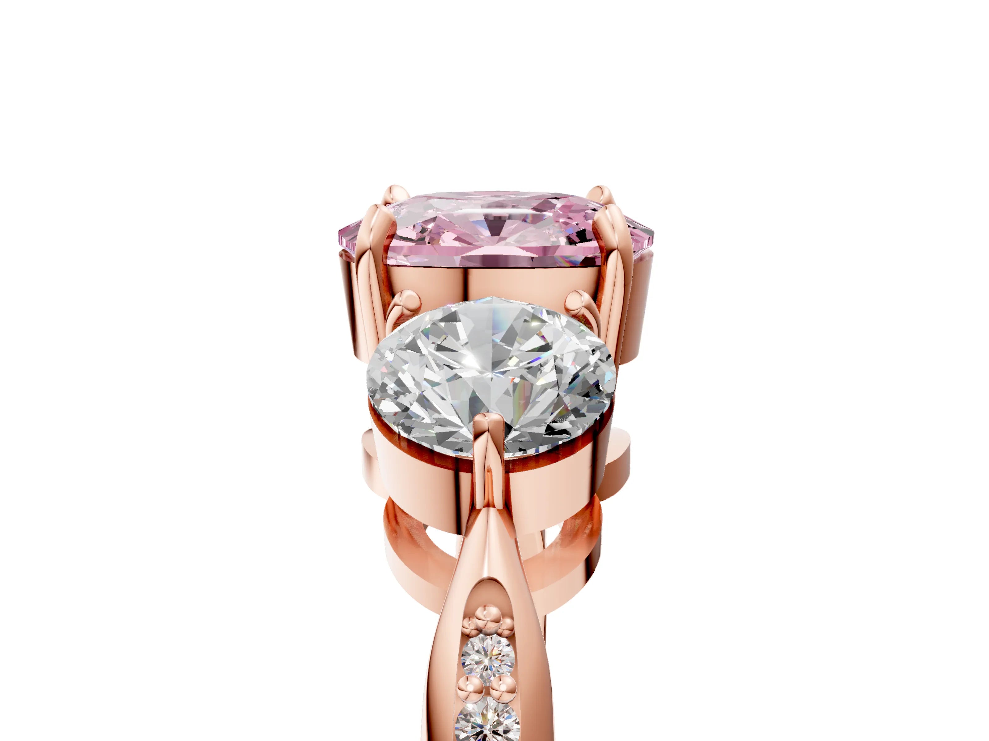 Rose gold Three-Stone Fancy Pink Cushion Cut Diamond Channel Set Engagement Ring with Prong Setting_5