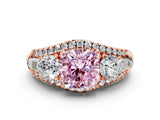 Rose gold Three-Stone Fancy Pink Cushion Cut Diamond Engagement Ring with Pave Band and Prong Setting_12
