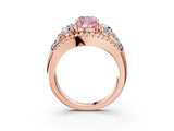 Rose gold Three-Stone Fancy Pink Cushion Cut Diamond Engagement Ring with Pave Band and Prong Setting_15