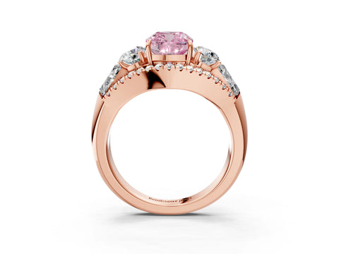 Rose gold Three-Stone Fancy Pink Cushion Cut Diamond Engagement Ring with Pave Band and Prong Setting_15
