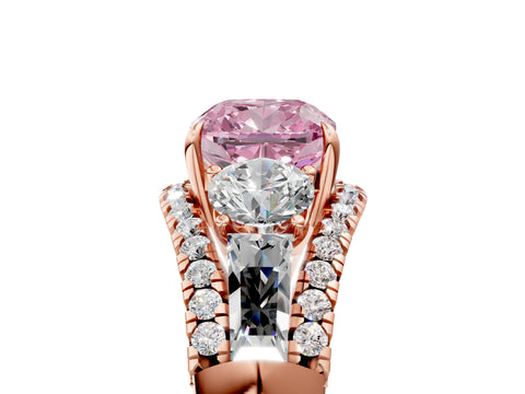Rose gold Three-Stone Fancy Pink Cushion Cut Diamond Engagement Ring with Pave Band and Prong Setting_17