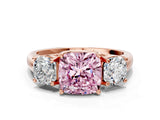 Rose gold Three-Stone Fancy Pink Cushion Cut Diamond Engagement Ring with Prong Setting_3