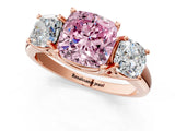 Rose gold Three-Stone Fancy Pink Cushion Cut Diamond Engagement Ring with Prong Setting_4