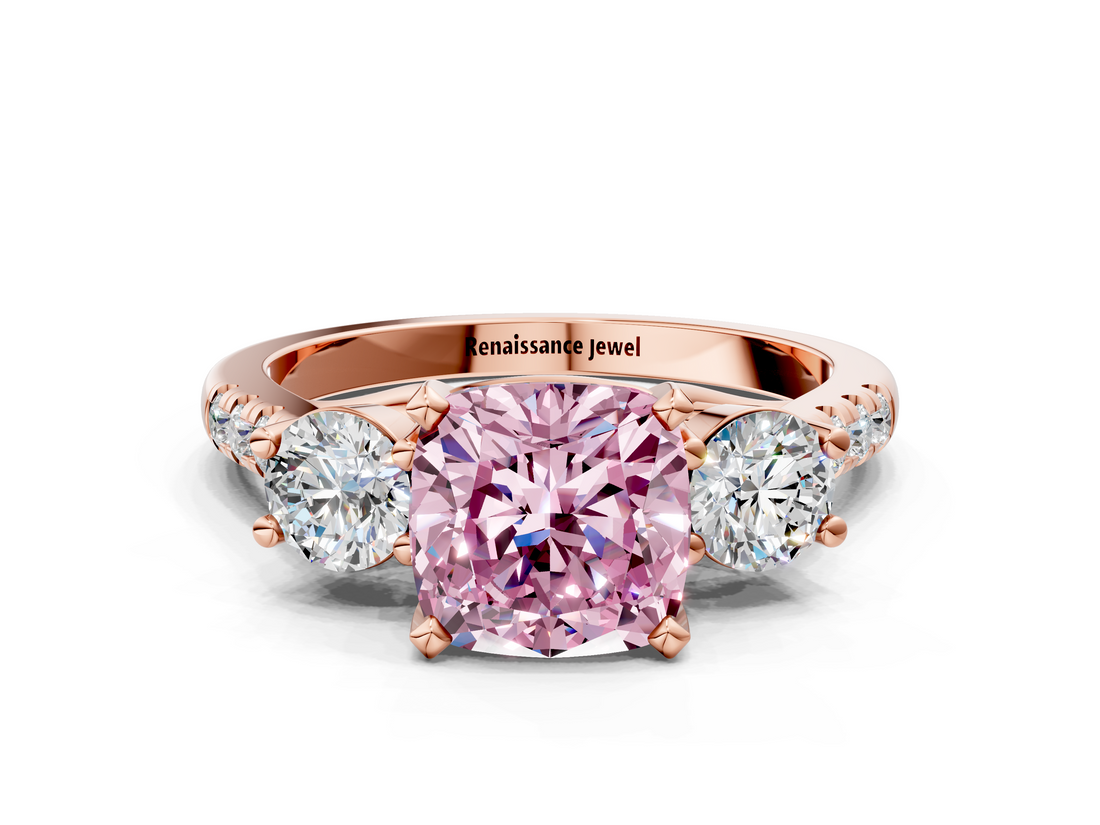 Rose gold Three-Stone Fancy Pink Cushion  Cut Diamond Pavé Band with Four-Prong Setting_28