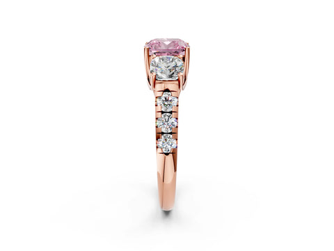 Rose gold Three-Stone Fancy Pink Cushion Cut Diamond Pavé Band with Prong Setting_2
