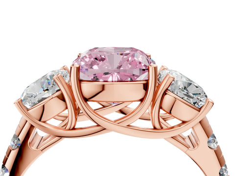 Rose gold Three-Stone Fancy Pink Cushion Cut Diamond Pavé Band with Prong Setting_4