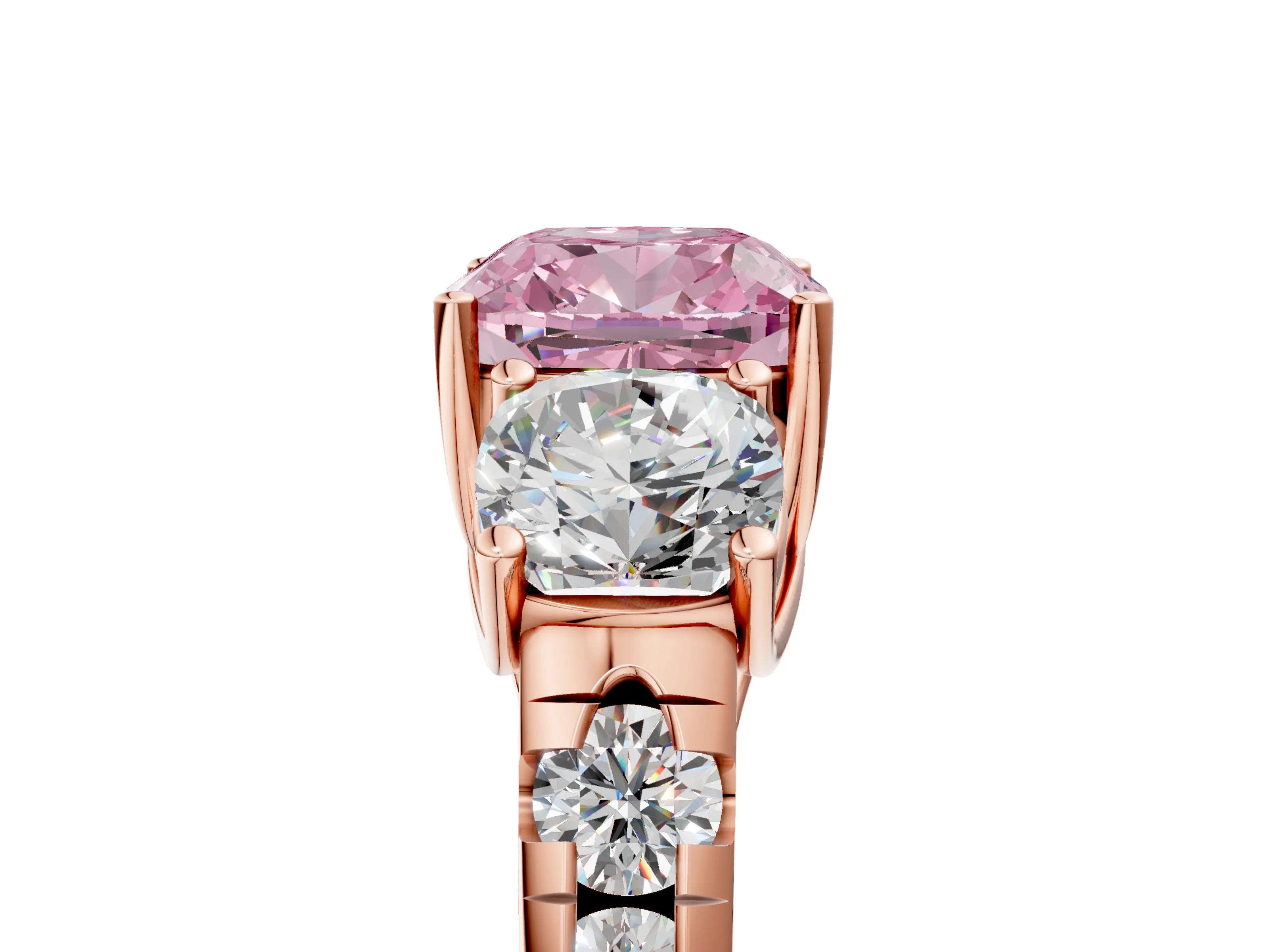 Rose gold Three-Stone Fancy Pink Cushion Cut Diamond Pavé Band with Prong Setting_5