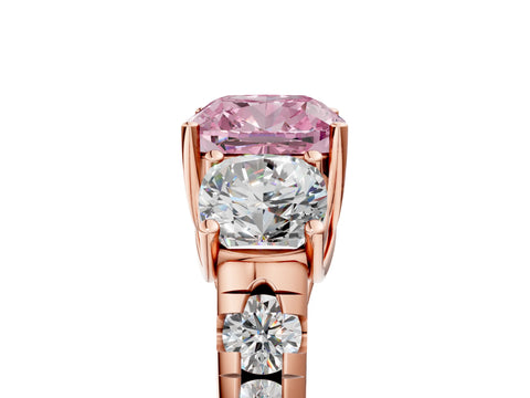 Rose gold Three-Stone Fancy Pink Cushion Cut Diamond Pavé Band with Prong Setting_5