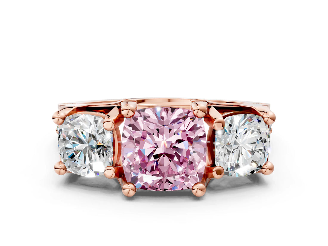 Rose gold Three-Stone Fancy Pink Cushion  Cut Diamond Ring with Channel-Set Band and Four-Prong Setting_51