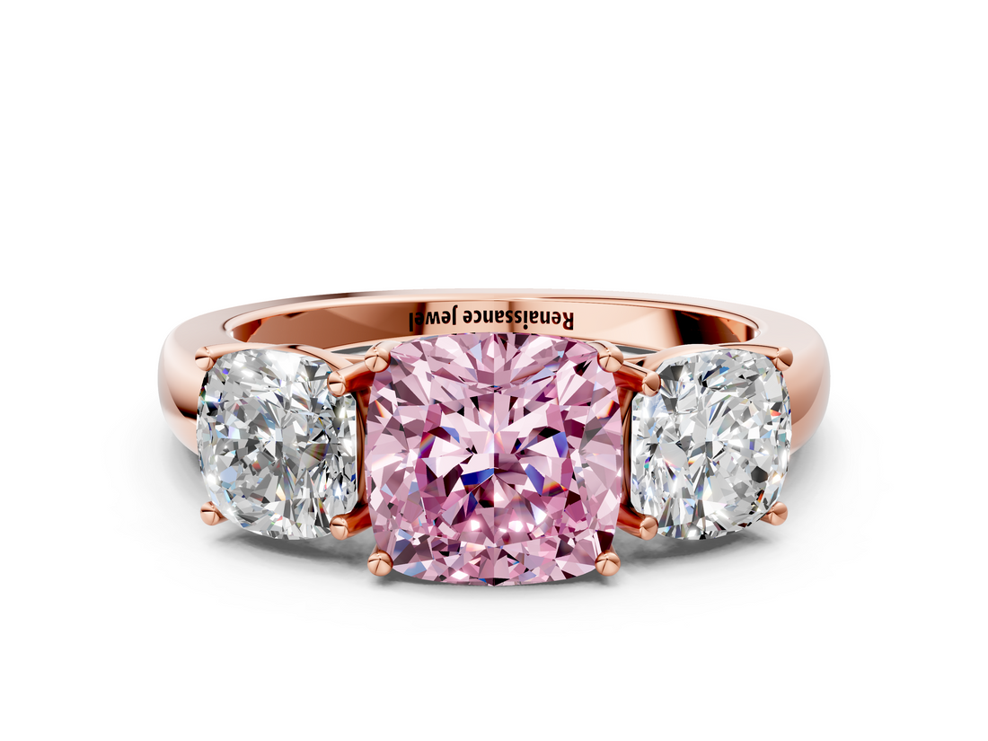 Rose gold Three-Stone Fancy Pink Cushion  Cut Diamond Ring with Channel-Set Band and Four-Prong Setting_60