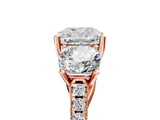 Rose gold Three-Stone Fancy Pink Cushion Cut Diamond Ring with Pavé Band and Prong Setting_82