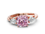 Rose gold Three-Stone Fancy Pink Cushion Cut Diamond Ring with Pear  Side Stones in Four-Prong Setting_12