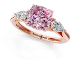 Rose gold Three-Stone Fancy Pink Cushion Cut Diamond Ring with Pear  Side Stones in Four-Prong Setting_13