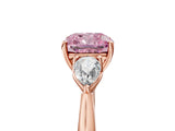 Rose gold Three-Stone Fancy Pink Cushion Cut Diamond Ring with Pear  Side Stones in Four-Prong Setting_17