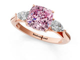 Rose gold Three-Stone Fancy Pink Cushion Cut Diamond Ring with Pear  Side Stones in Four-Prong Setting_49