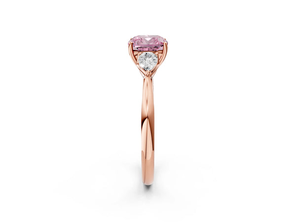 Rose Gold Cushion Cut Engagement Ring Setting for Fancy Pink Center with Pear Side Stones
