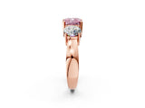 Rose gold Three-Stone Fancy Pink Cushion Cut Diamond Ring with Round Side Stones, Classic Band, and Four-Prong Setting_2
