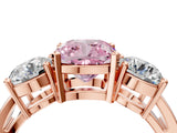 Rose gold Three-Stone Fancy Pink Cushion Cut Diamond Ring with Round Side Stones, Classic Band, and Four-Prong Setting_4