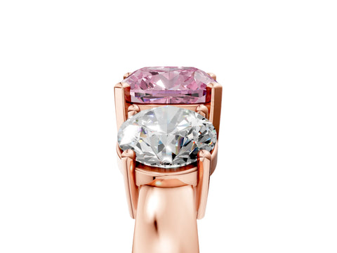 Rose gold Three-Stone Fancy Pink Cushion Cut Diamond Ring with Round Side Stones, Classic Band, and Four-Prong Setting_5