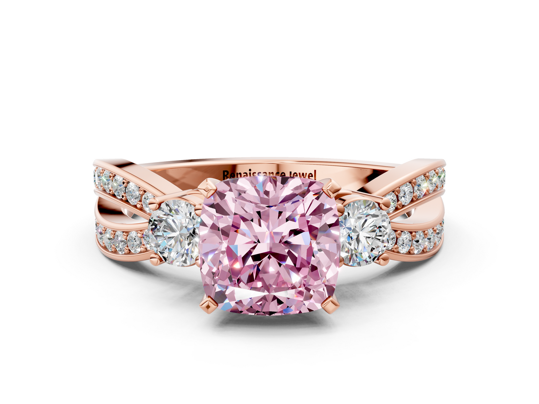Rose gold Three-Stone Fancy Pink Cushion  Cut Diamond Twist Band with Prong Setting_20