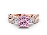 Rose gold Three-Stone Fancy Pink Cushion  Cut Diamond Twist Band with Prong Setting_20
