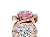 Rose gold Three-Stone Fancy Pink Cushion Cut Diamond Wave Pave Band with Prong Setting_11
