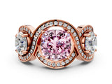 Rose gold Three-Stone Fancy Pink Cushion Cut Diamond Wave Pave Band with Prong Setting_6
