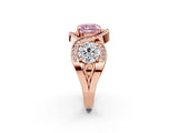 Rose gold Three-Stone Fancy Pink Cushion Cut Diamond Wave Pave Band with Prong Setting_8