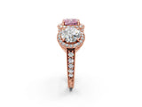Rose gold Three-Stone Fancy Pink Cushion Cut Halo Diamond Milgrain Band with Four-Prong Setting_2