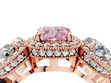 Rose gold Three-Stone Fancy Pink Cushion Cut Halo Diamond Milgrain Band with Four-Prong Setting_4