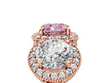 Rose gold Three-Stone Fancy Pink Cushion Cut Halo Diamond Milgrain Band with Four-Prong Setting_5