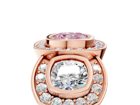 Rose gold Three-Stone Fancy Pink Cushion Cut Halo Pavé Diamond Ring_5