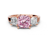Rose gold Three-Stone Fancy Pink Cushion  Cut Solitaire Ring with Prong Setting_3