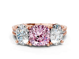 Rose gold Three-Stone Fancy Pink Cushion  Diamond Milgrain Pave Band with Prong Setting 1
