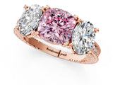 Rose gold Three-Stone Fancy Pink Cushion  Diamond Milgrain Pave Band with Prong Setting 2