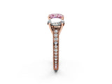 Rose gold Three-Stone Fancy Pink Cushion  Diamond Milgrain Pave Band with Prong Setting 3