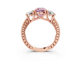 Rose gold Three-Stone Fancy Pink Cushion  Diamond Milgrain Pave Band with Prong Setting 4